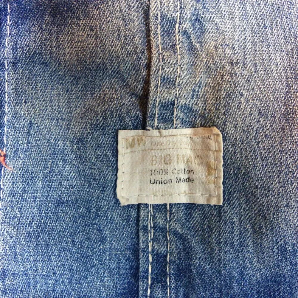 VTG JCPenney Big Mac 70s Denim Overalls Carpenter 43X30.5 Square Back Union Made